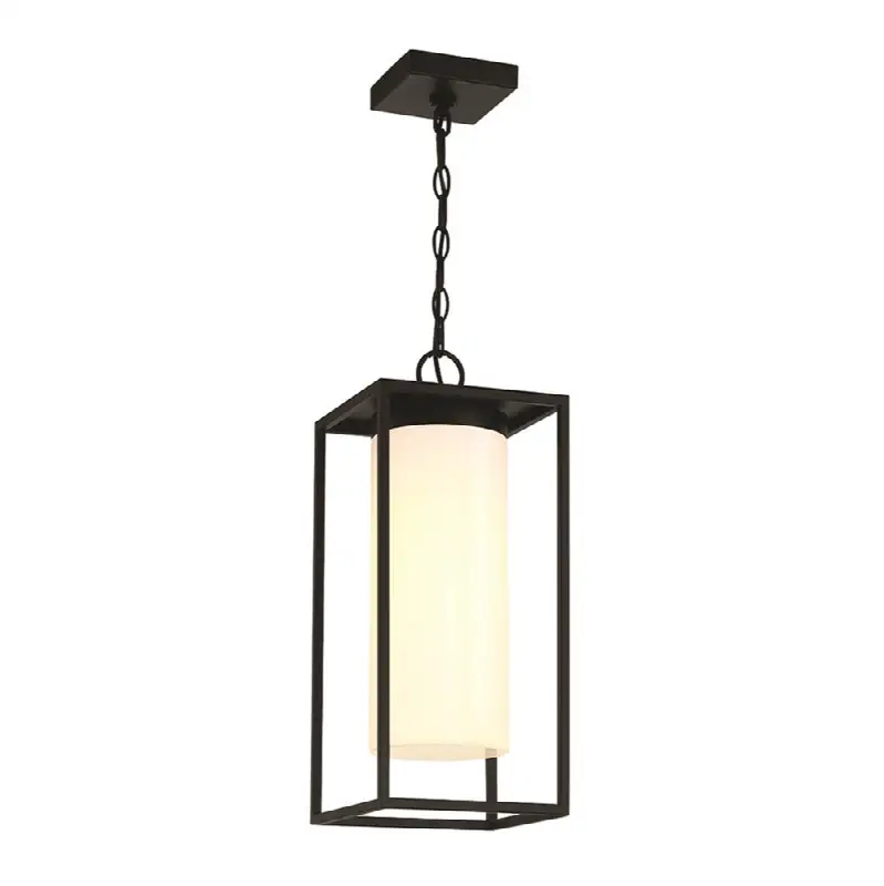 Ren, Outdoor, 19", Powder Coat Black, White Glass