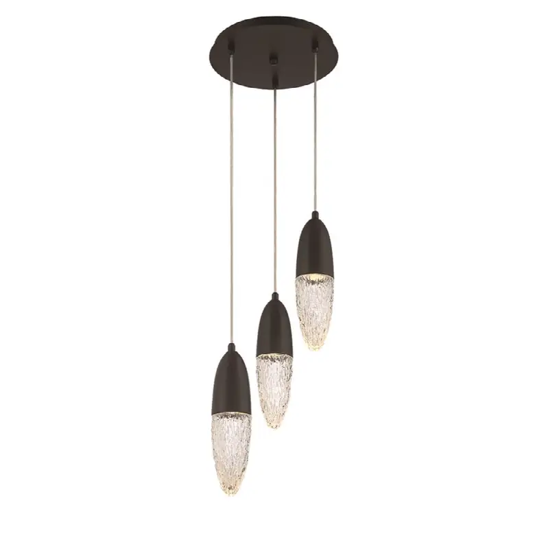 Ecrou, Chandelier, 3-Light, 12", Matte Black, Clear Glass