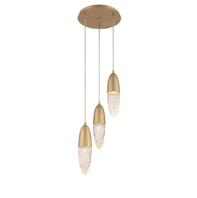 Ecrou, Chandelier, 3-Light, 12", Satin Gold Paint, Clear Glass