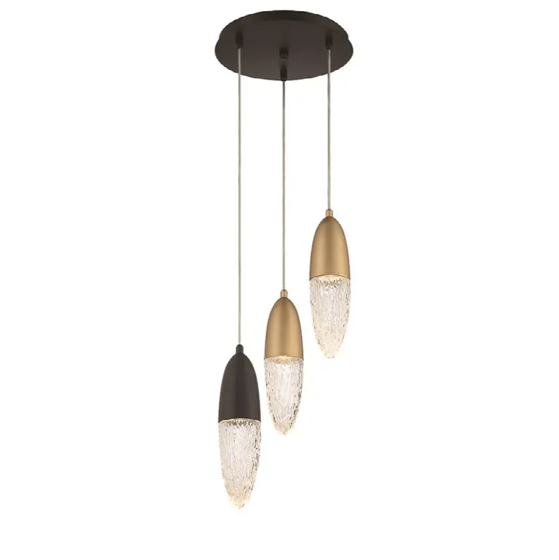 Ecrou, Chandelier, 3-Light, 12", Gold-Black Mix, Clear Glass
