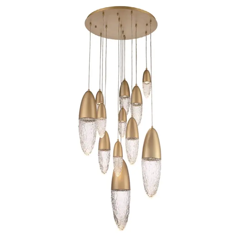 Ecrou, Chandelier, 12-Light, 30", Satin Gold Paint, Clear Glass