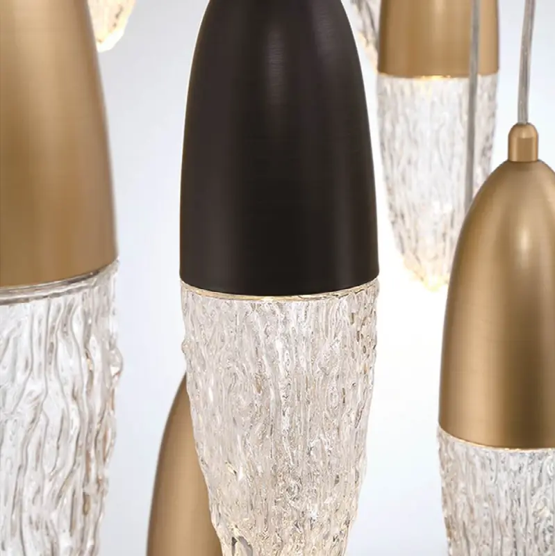 Ecrou, Chandelier, 12-Light, 30", Gold-Black Mix, Clear Glass