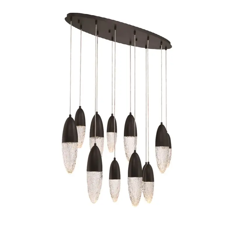 Ecrou, Chandelier, 12-Light, 44", Matte Black, Clear Glass