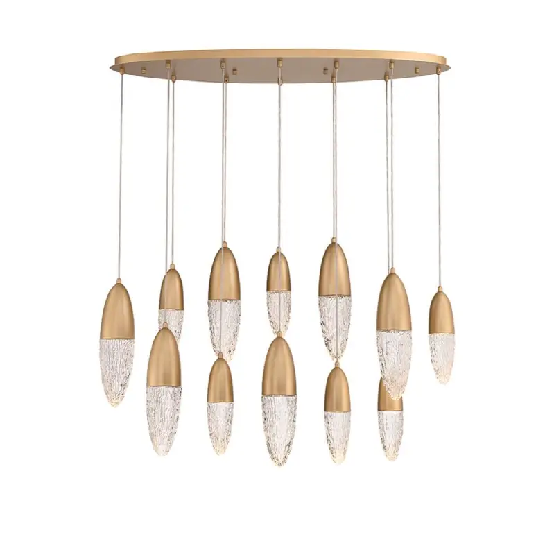 Ecrou, Chandelier, 12-Light, 44", Satin Gold Paint, Clear Glass