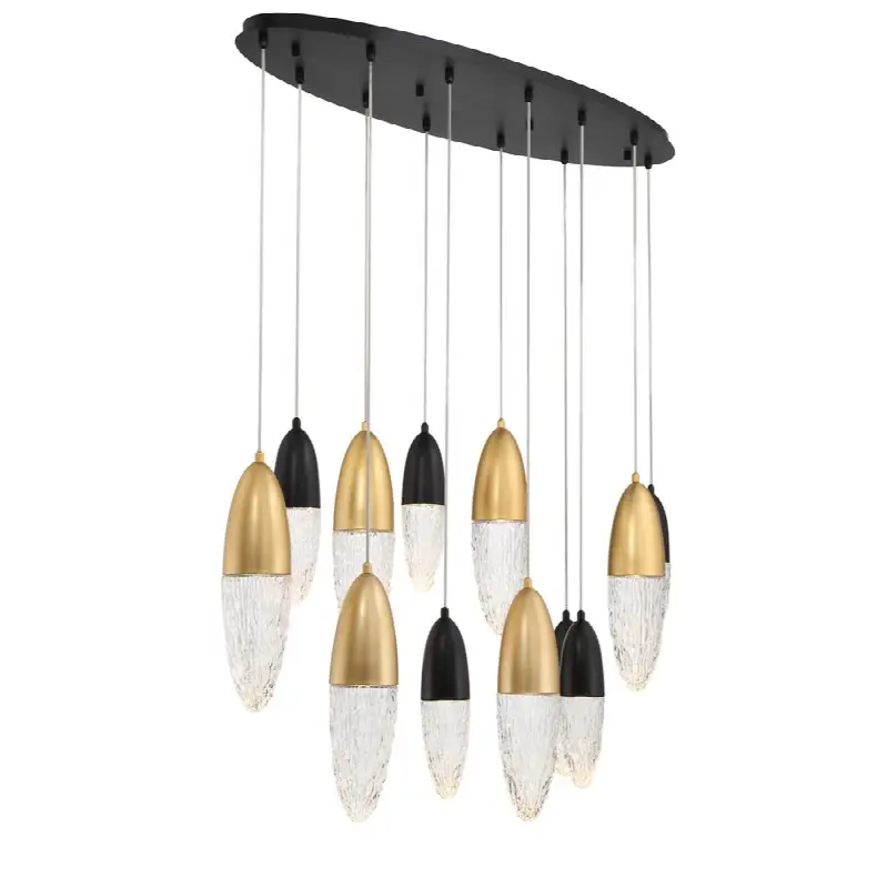 Ecrou, Chandelier, 12-Light, 44", Gold-Black Mix, Clear Glass