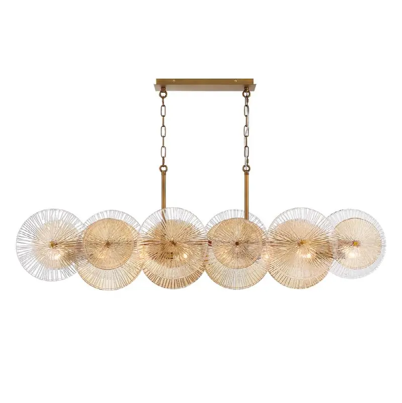 Sue-Anne, Chandelier, 8-Light, 57", Matte Gold, Clear-Amber Glass
