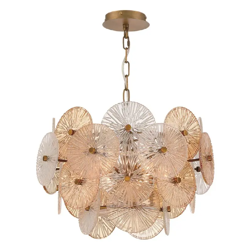 Sue-Anne, Chandelier, 6-Light, 20", Matte Gold, Clear-Amber Glass
