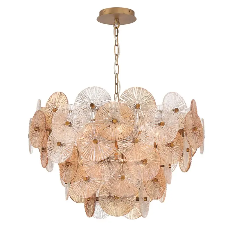 Sue-Anne, Chandelier, 12-Light, 29", Matte Gold, Clear-Amber Glass