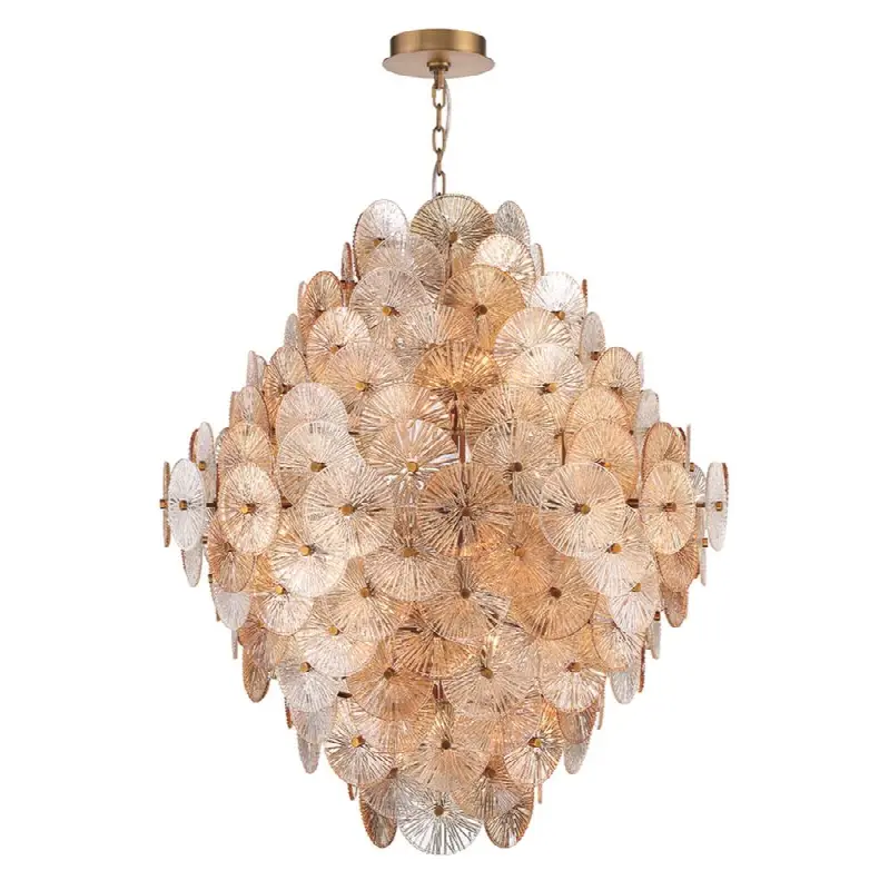 Sue-Anne, Chandelier, 27-Light, 45", Matte Gold, Clear-Amber Glass