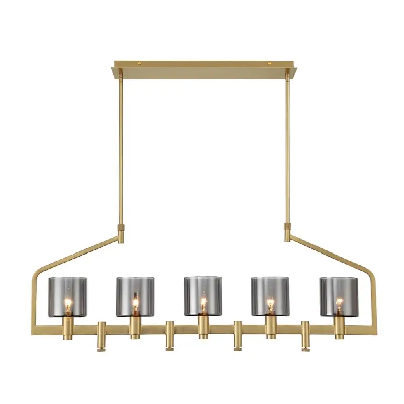 Decato, Chandelier, 5-Light, 42", Satin Gold Paint, Smoked Glass
