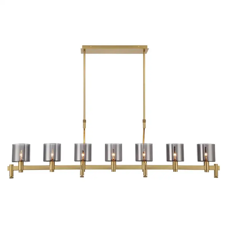 Decato, Chandelier, 7-Light, 57", Satin Gold Paint, Smoked Glass