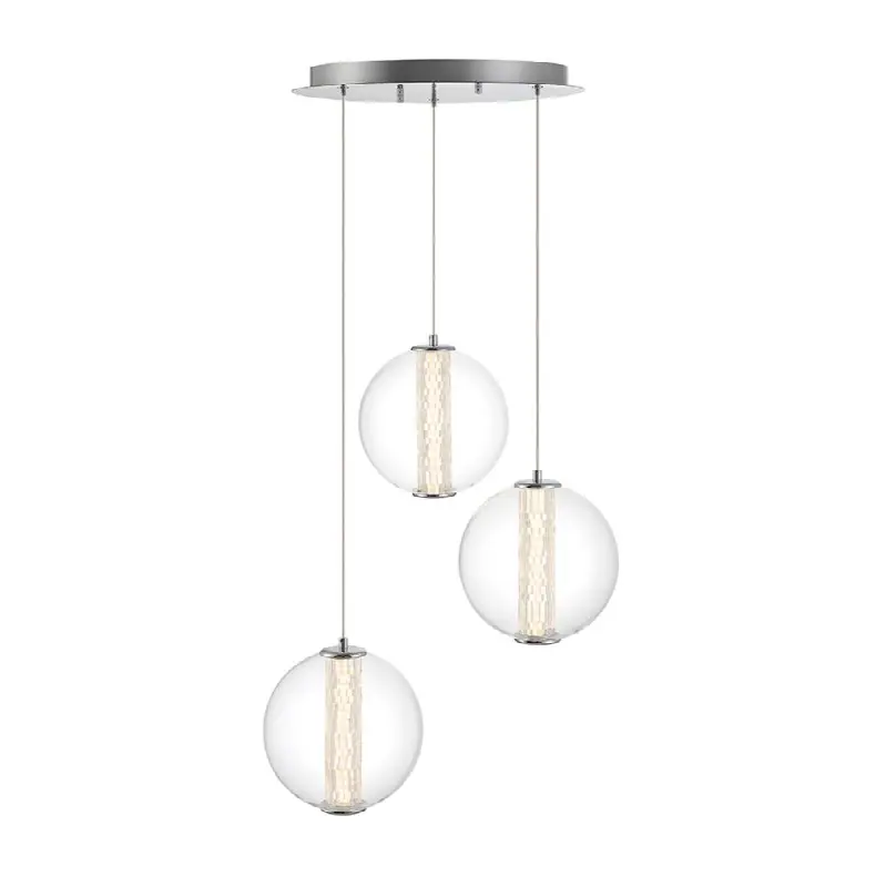 Atomo, Chandelier, 3-Light, 21", Chrome, Clear Glass