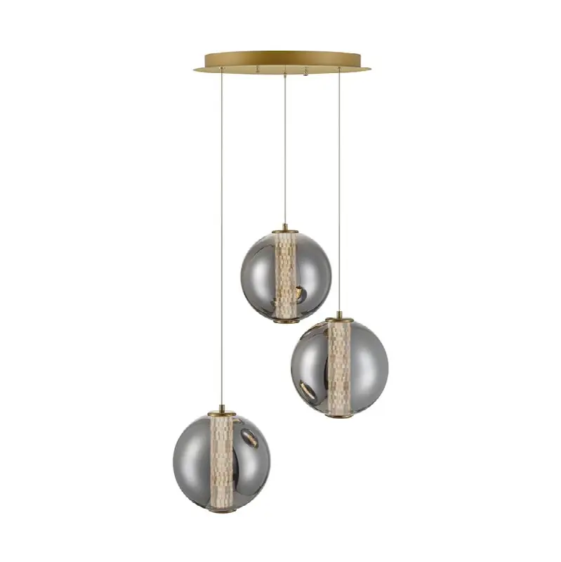 Atomo, Chandelier, 3-Light, 21", Gold, Smoked Glass