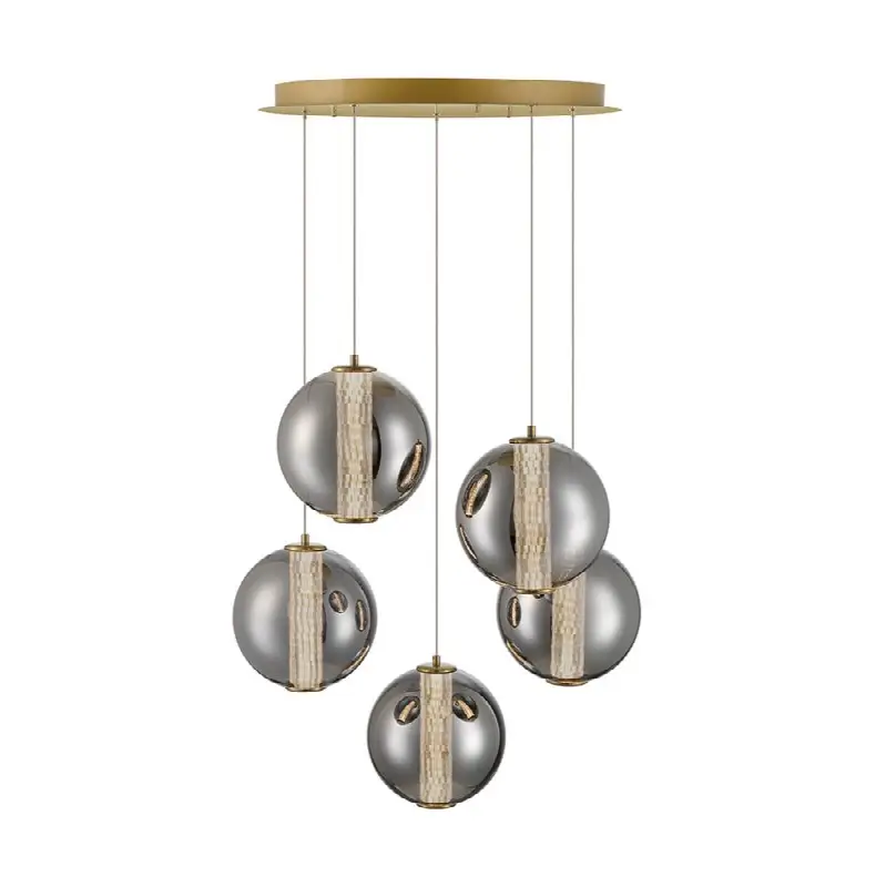 Atomo, Chandelier, 5-Light, 26", Gold, Smoked Glass