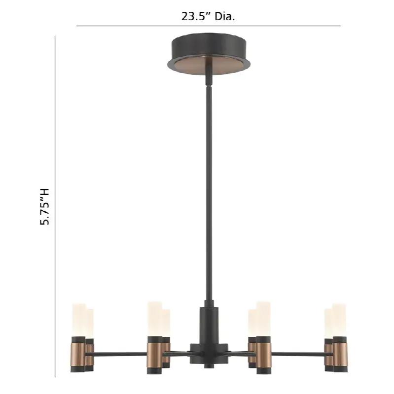 Albany, Chandelier, 8-Light, 24", Brass-Black Mix, White Acrylic