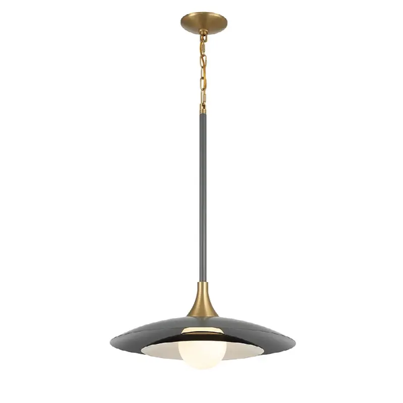 Welsh, Pendant, 18", Matte Grey, White Glass