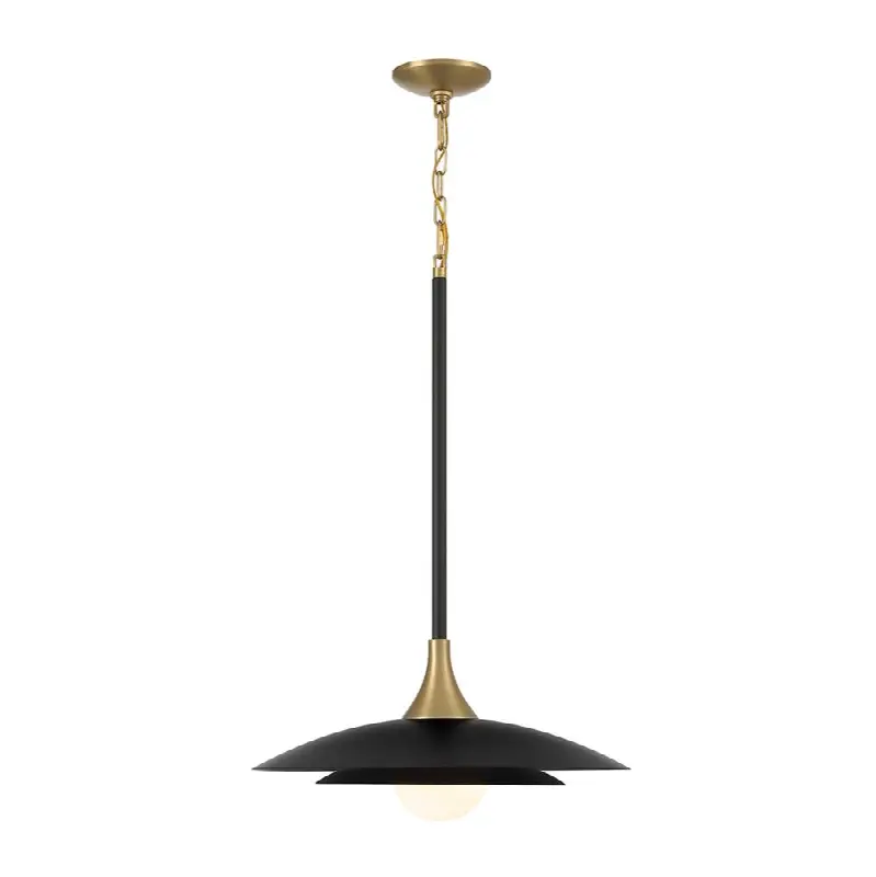 Welsh, Pendant, 18", Matte Black, White Glass