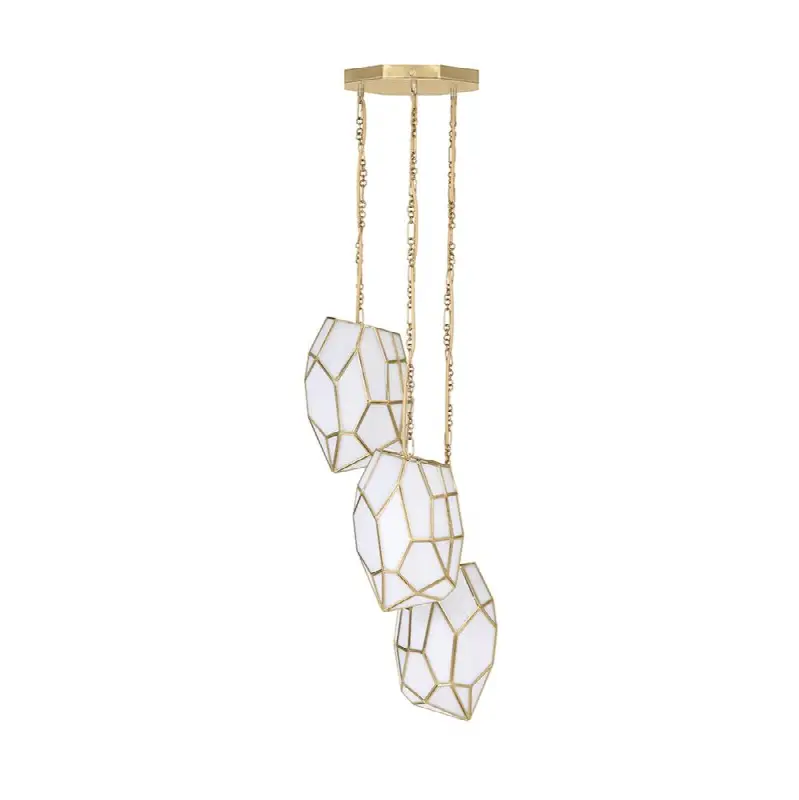 Heera, Chandelier, 3-Light, 18", Antique Brass, White Glass