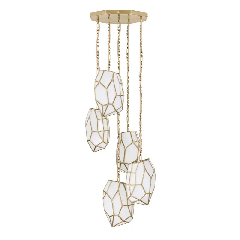 Heera, Chandelier, 5-Light, 24", Antique Brass, White Glass