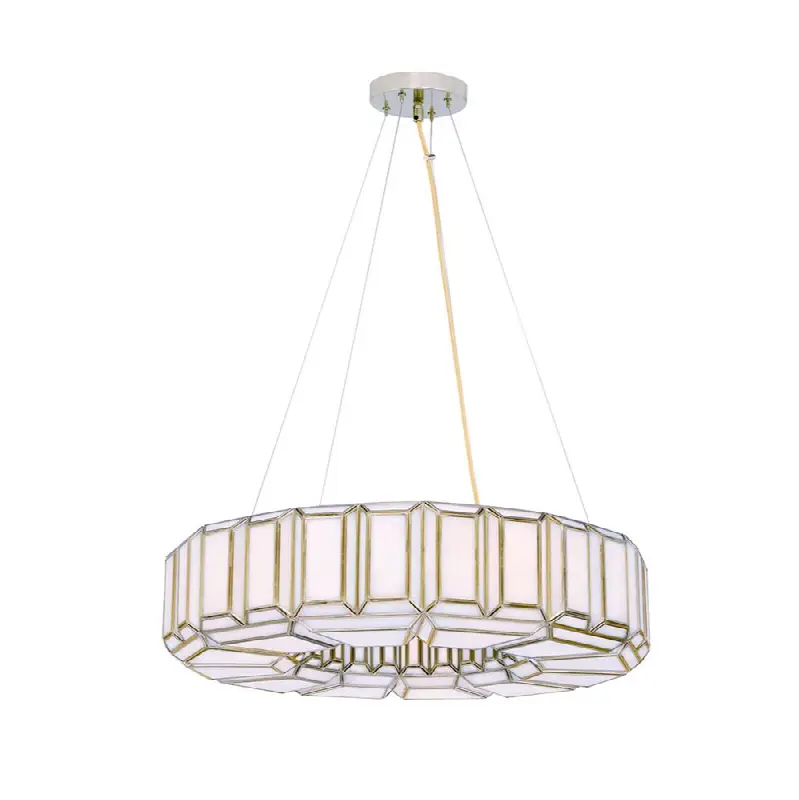Belmont, Chandelier, 8-Light, 28", Antique Brass, White Glass