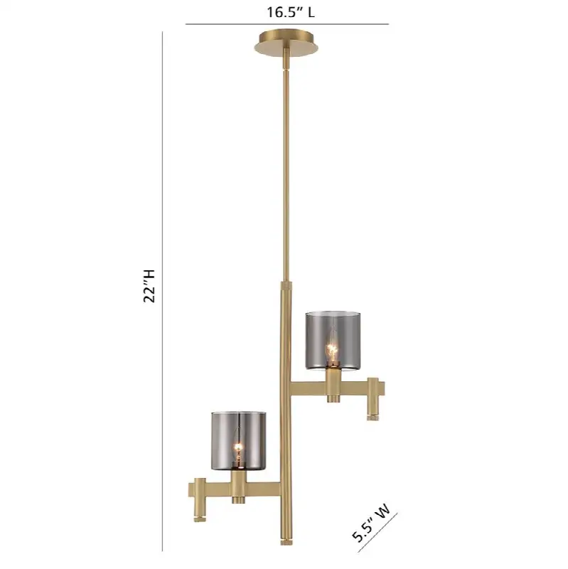 Decato, Chandelier, 2-Light, 22", Gold, Smoked Glass