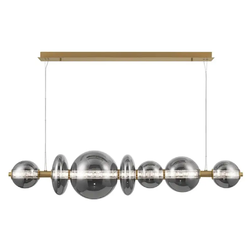 Atomo, Chandelier, 7-Light, 56", Gold, Smoked Glass