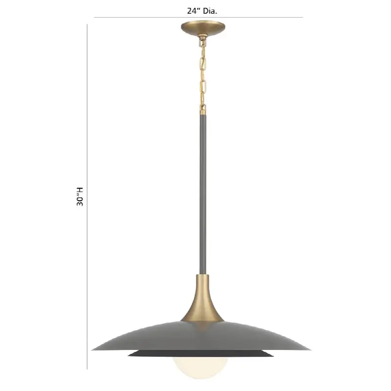 Welsh, Pendant, 30", Matte Grey, White Glass