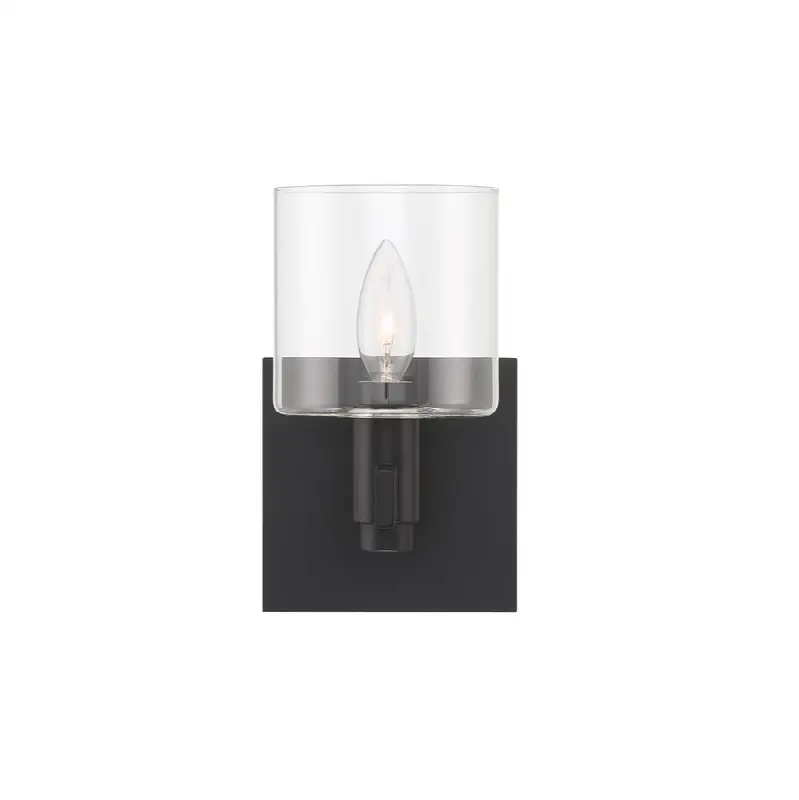 Decato, Wall Sconce, 9", Matte Black, Clear Glass