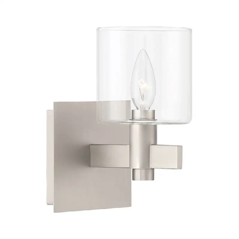 Decato, Wall Sconce, 9", Satin Nickel, Clear Glass