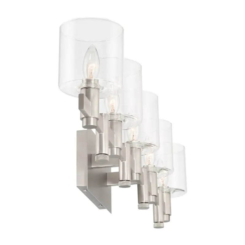 Decato, Vanity, 5Lt, 38", Satin Nickel, Clear Glass