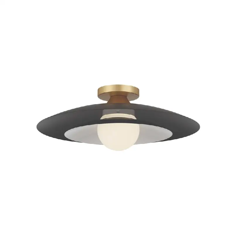 Welsh, Flush Mount, 18", Matte Black, White Glass