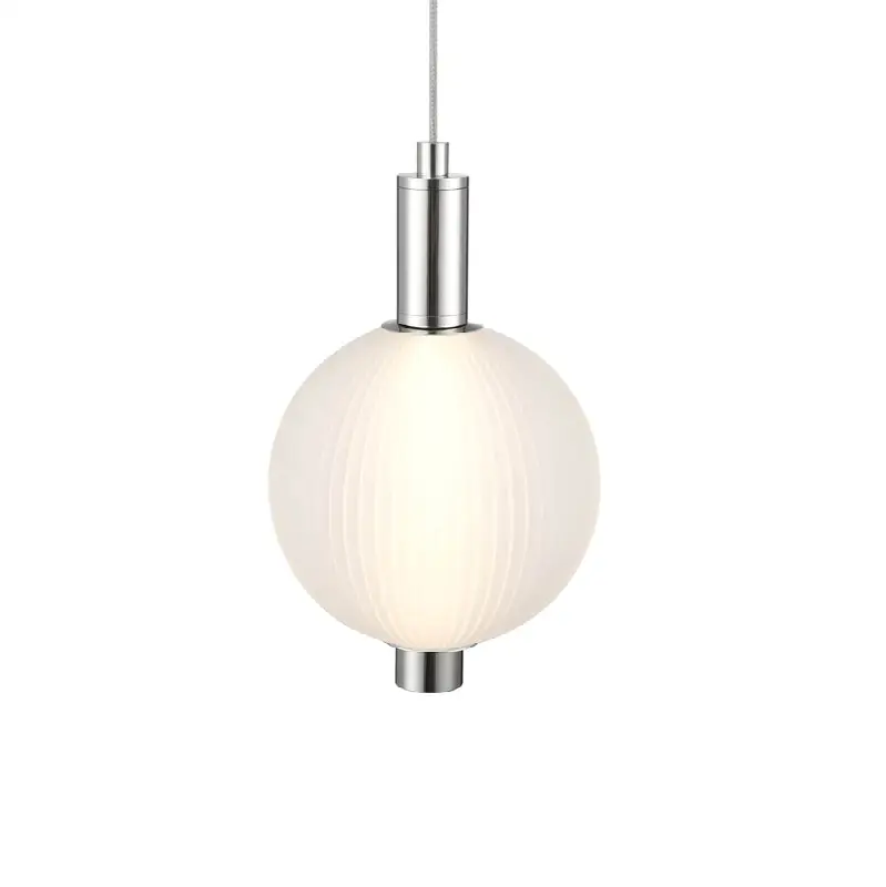 Palmas, Pendant, 10", Polished Nickel, White Glass