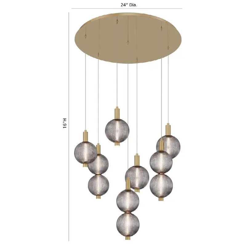 Palmas, Chandelier, 7-Light, 30", Gold, Smoked Glass