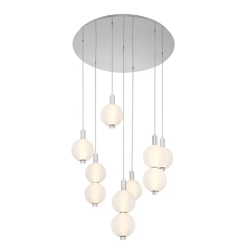 Palmas, Chandelier, 7-Light, 30", Polished Nickel, White Glass