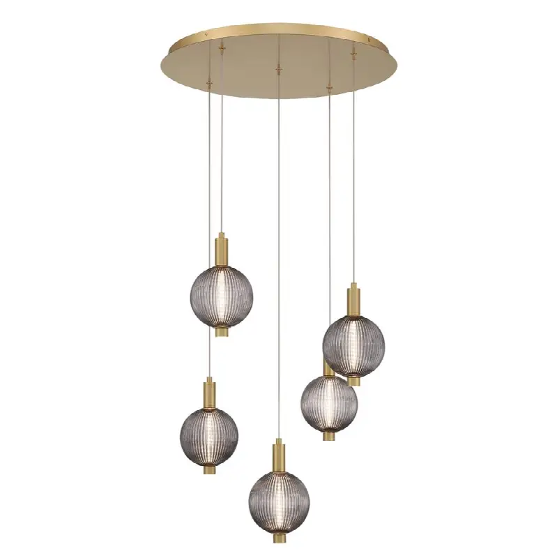Palmas, Chandelier, 5-Light, 24", Gold, Smoked Glass