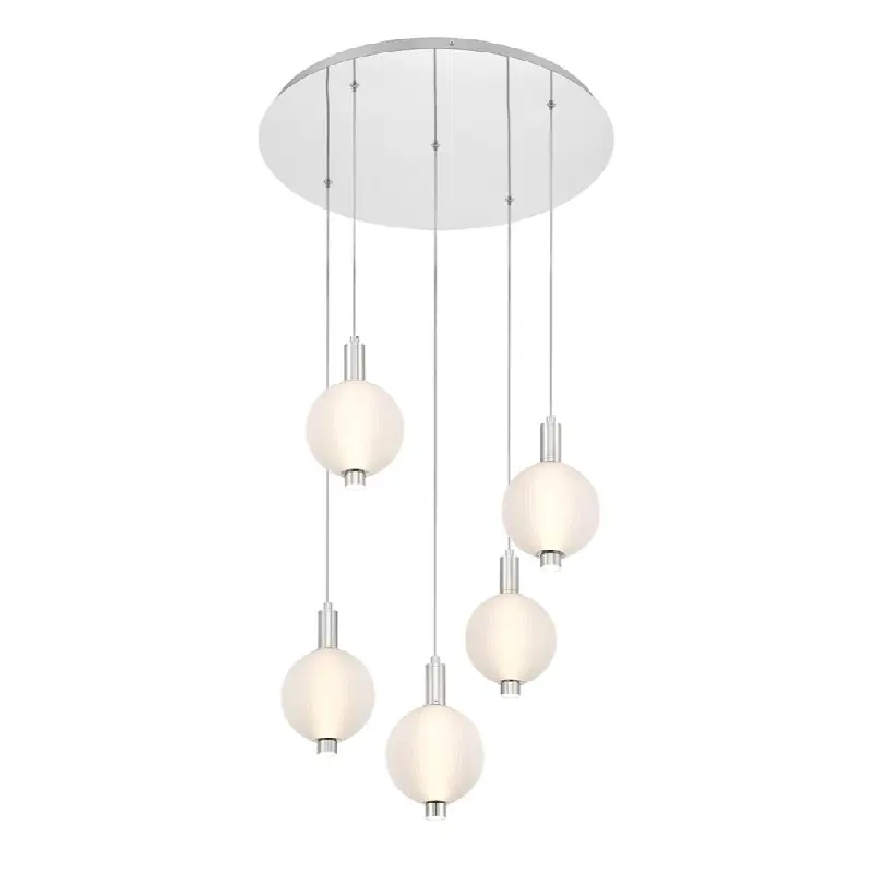Palmas, Chandelier, 5-Light, 24", Polished Nickel, White Glass