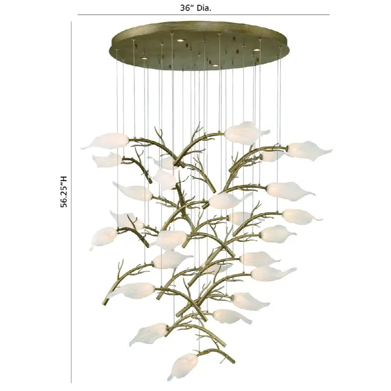 Matera, Chandelier, 25-Light, 56", Antique Gold, White Glass