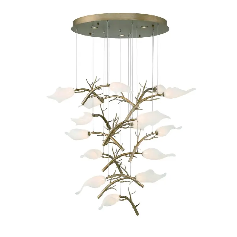Matera, Chandelier, 15-Light, 34", Antique Gold, White Glass