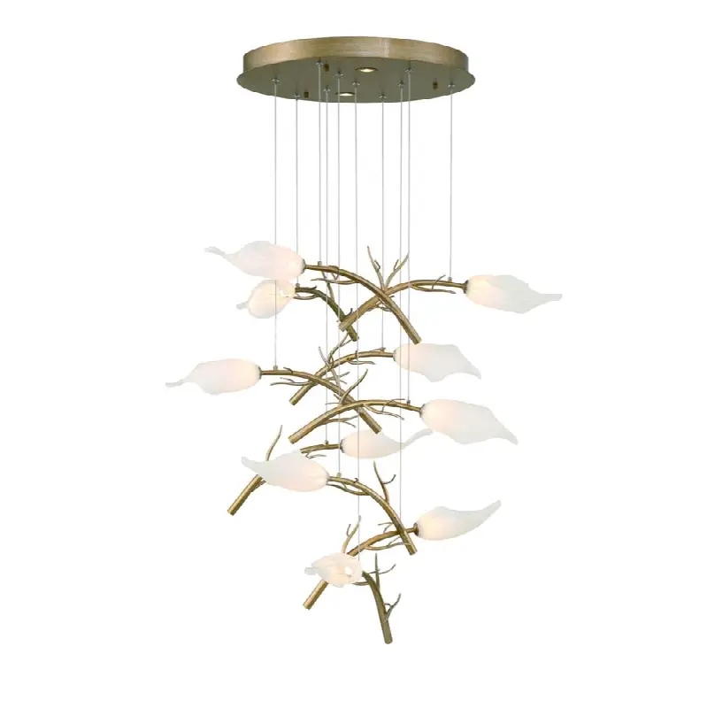 Matera, Chandelier, 10-Light, 23", Antique Gold, White Glass