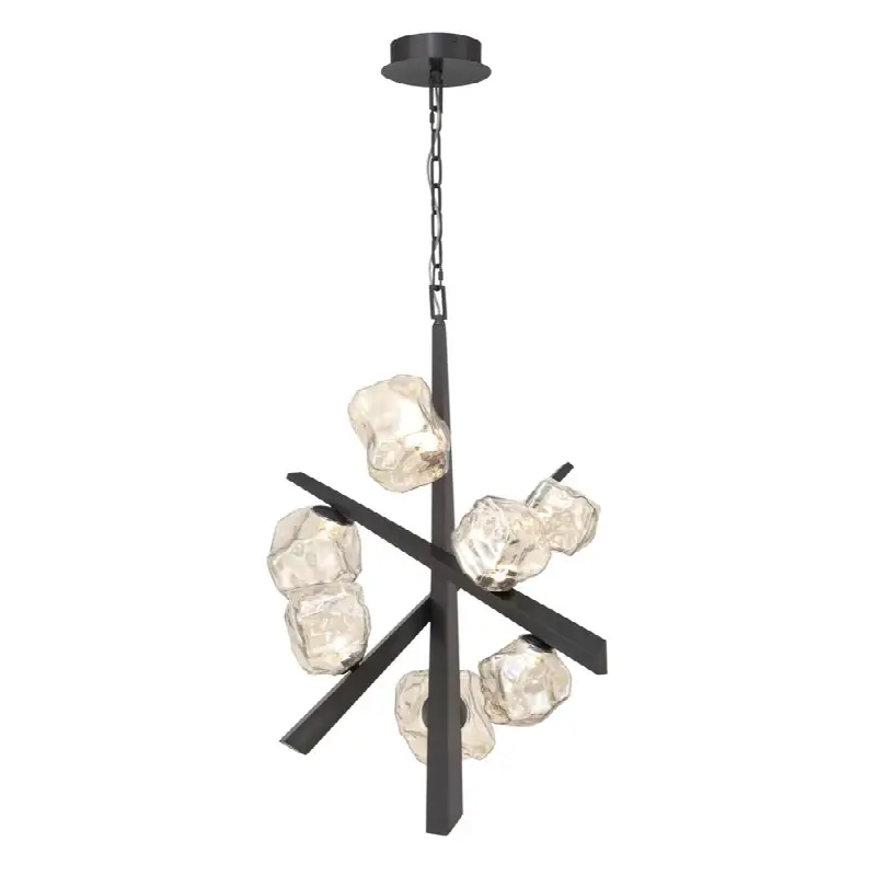 Thorah, Chandelier, 7-Light, 33", Matte Graphite, Amber Glass