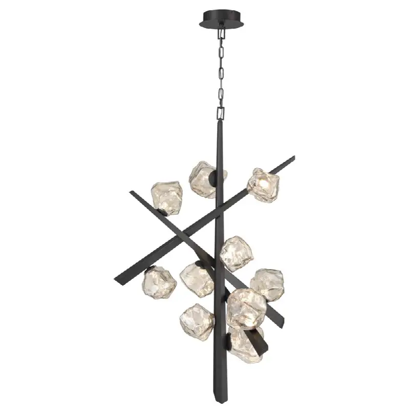 Thorah, Chandelier, 10-Light, 47", Matte Graphite, Amber Glass