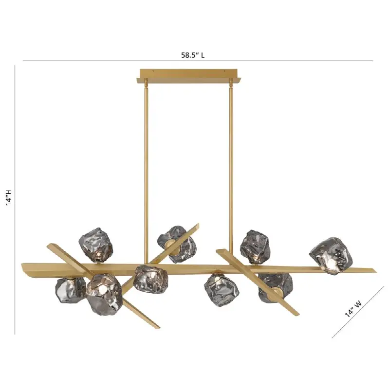Thorah, Chandelier, 9-Light, 59", Matte Gold, Smoked Glass
