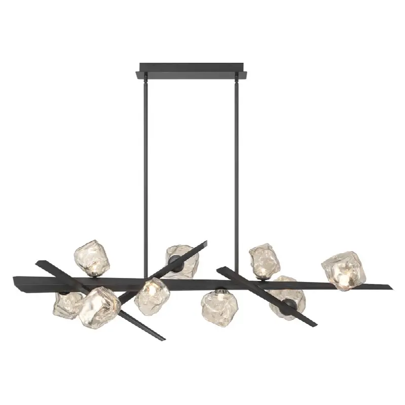 Thorah, Chandelier, 9-Light, 59", Matte Graphite, Amber Glass