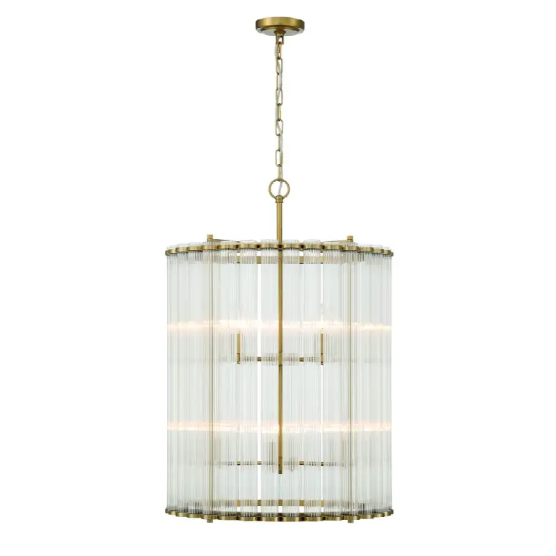 Glasbury, Chandelier, 8-Light, 27", Gold, Ribbed Glass