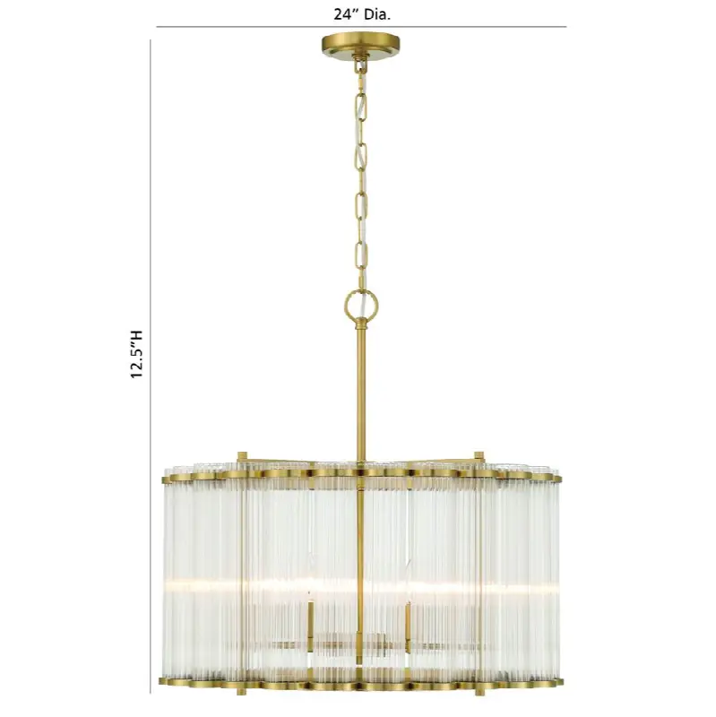 Glasbury, Chandelier, 6-Light, 24", Gold, Ribbed Glass