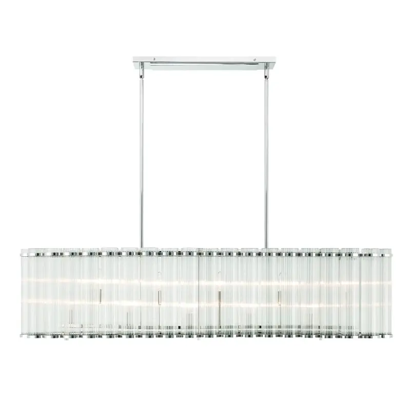 Glasbury, Chandelier, 10-Light, 52", Polished Nickel, Ribbed Glass