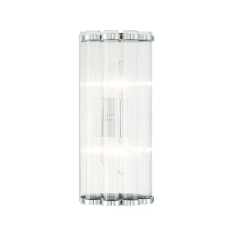 Glasbury, Wall Sconce, 14", Polished Nickel, Ribbed Glass