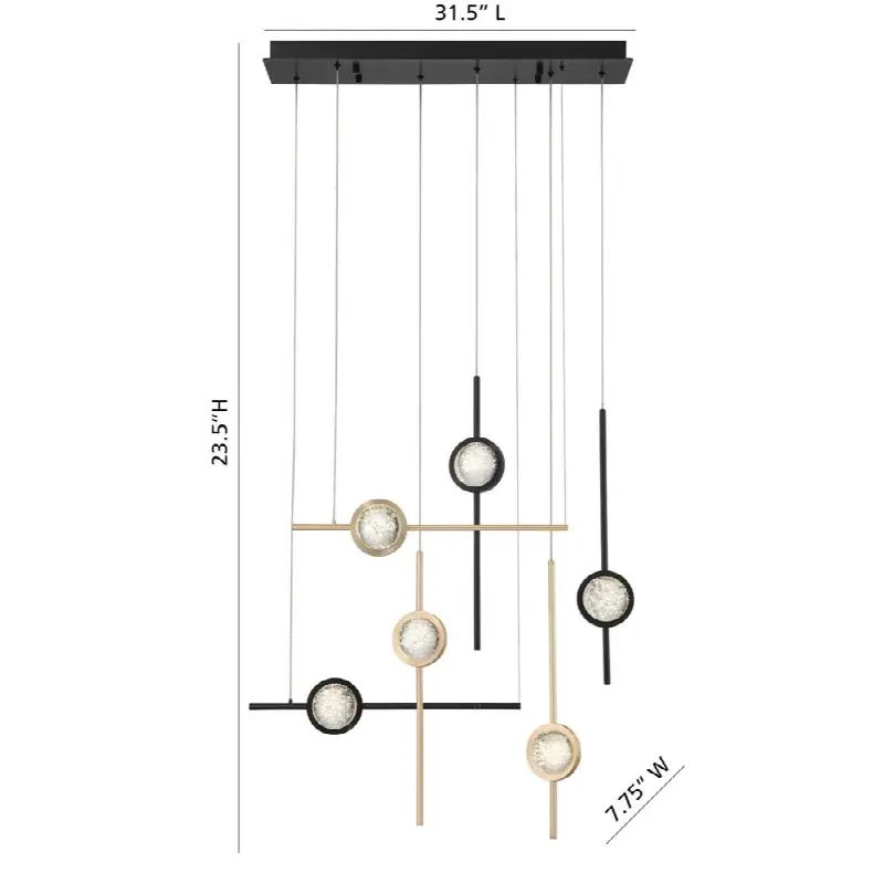 Barletta, Chandelier, 6-Light, 32", Gold-Black Mix