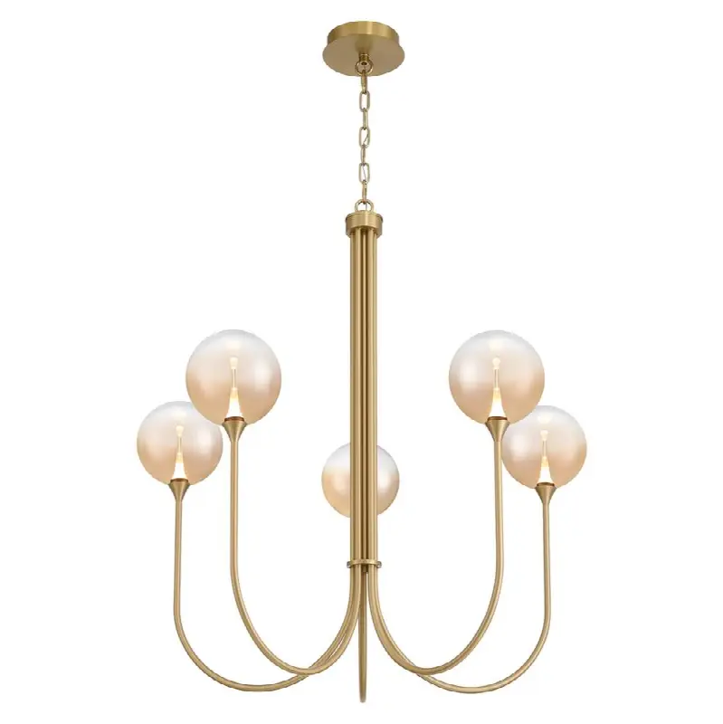 Iissa, Chandelier, 5-Light, 34", Gold, Amber Glass