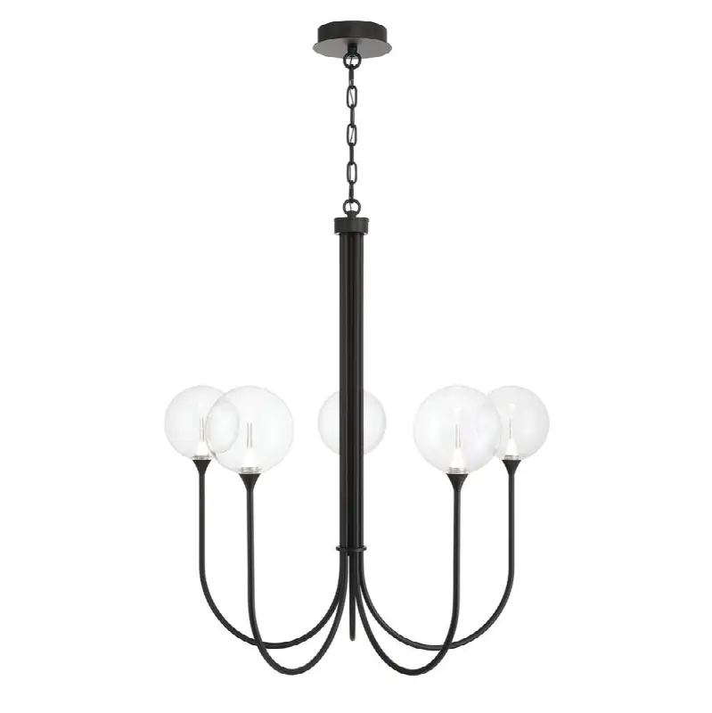 Iissa, Chandelier, 5-Light, 34", Matte Black, Clear Glass